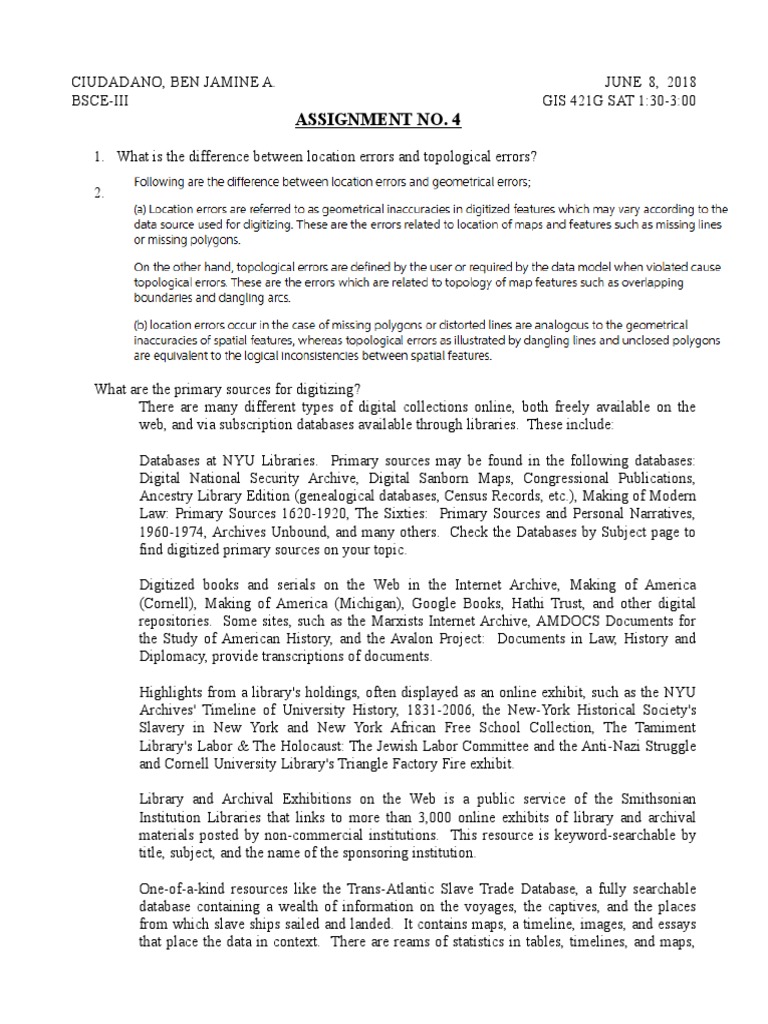 GIS Assignment: Location & Topological Errors | PDF | Digital Library ...