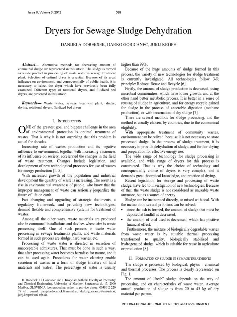 Dryers For Sewage Sludge Dehydration | PDF | Sewage Treatment | Gases