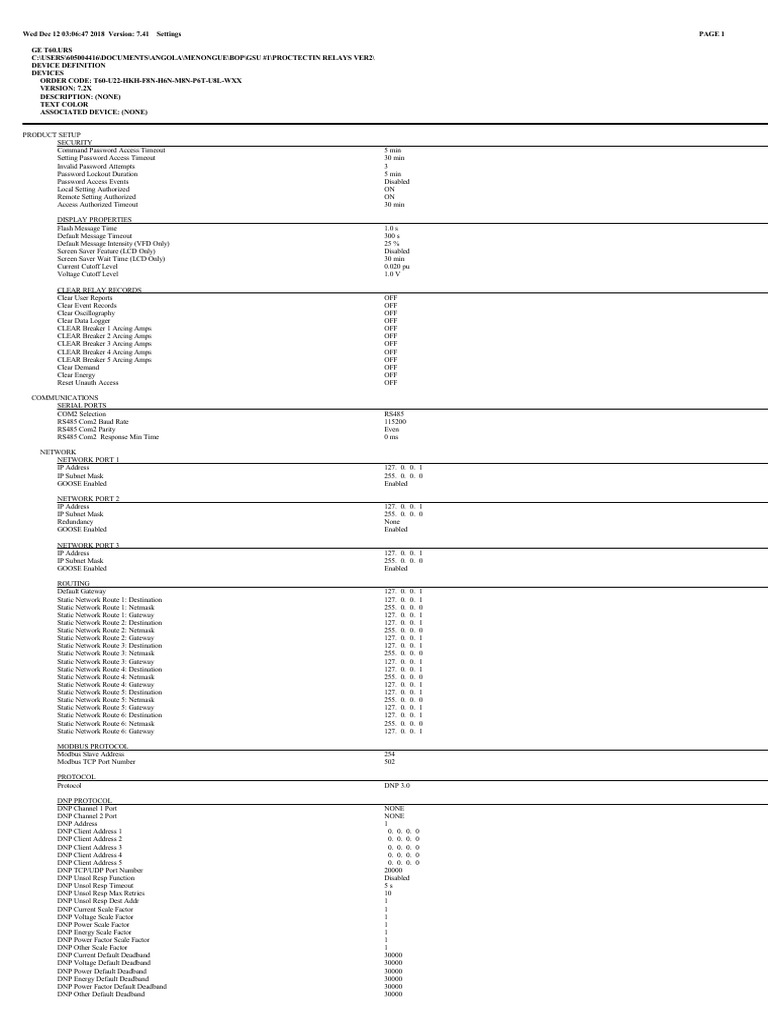 GE T60 Relay Settings Overview | PDF | Gateway (Telecommunications ...
