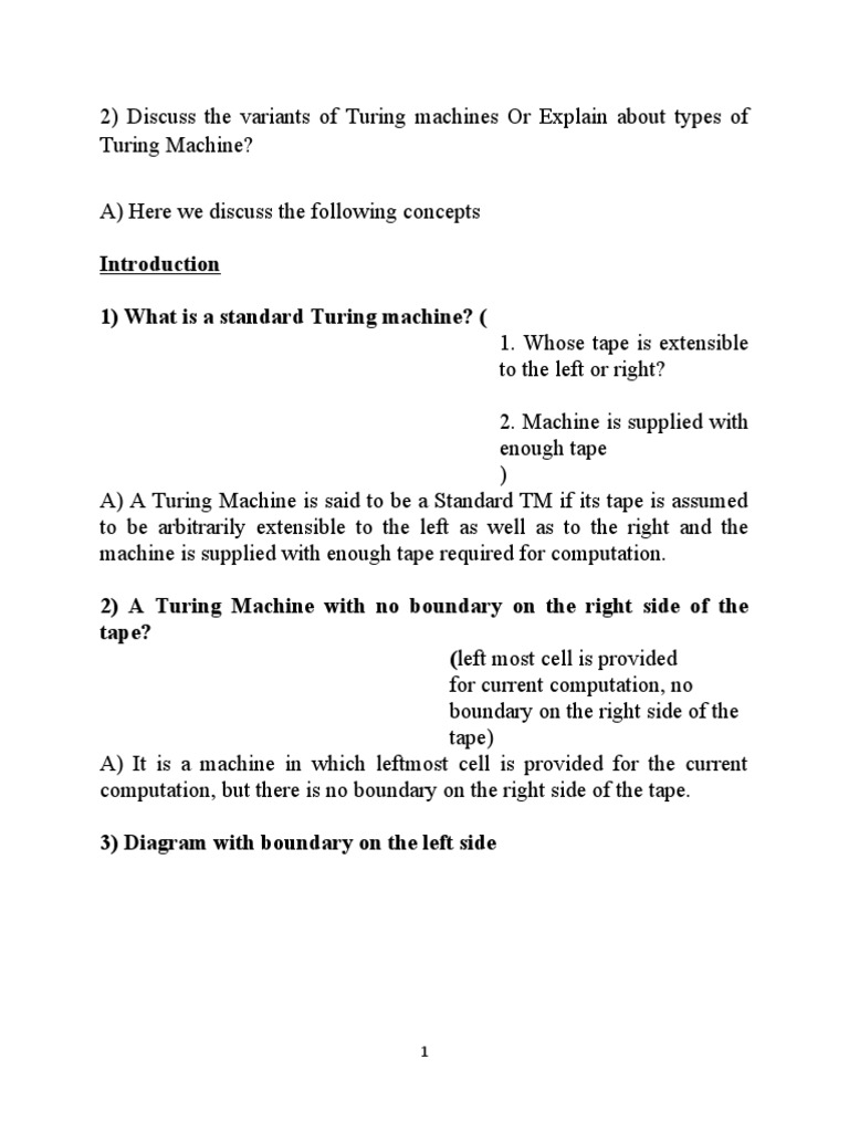 Variants of Turing Machines Explained | PDF | Sequence | Applied ...