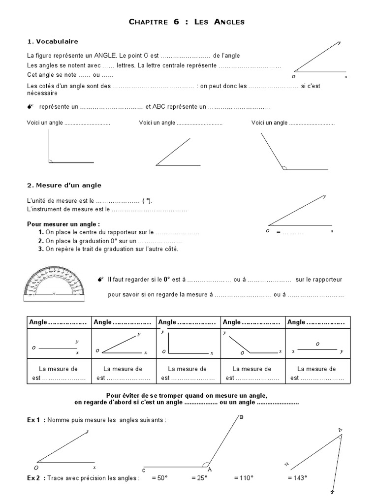 Exercice Sur Les Angles 6ème Avec Correction 6.angle 6eme | PDF | Angle | Triangle
