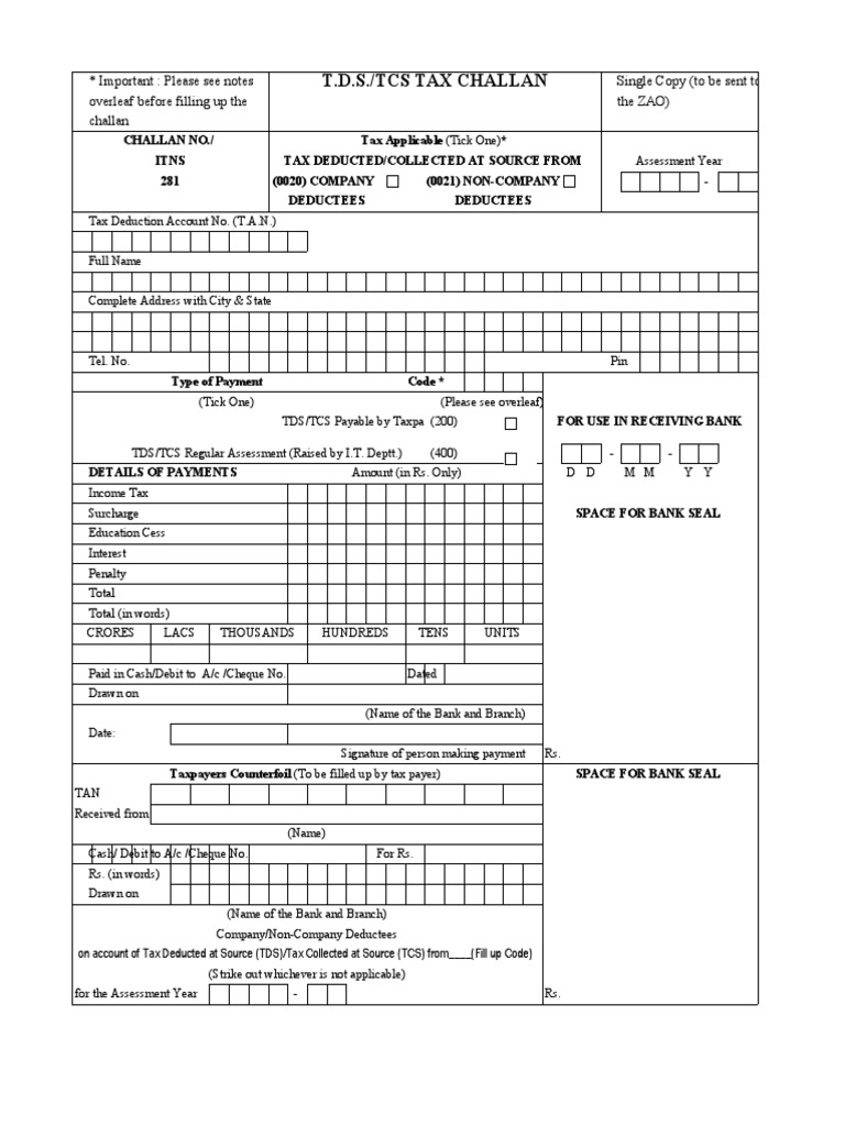 Tax Deposit Challan 281 Excel Format PDF Cheque Services (Economics)
