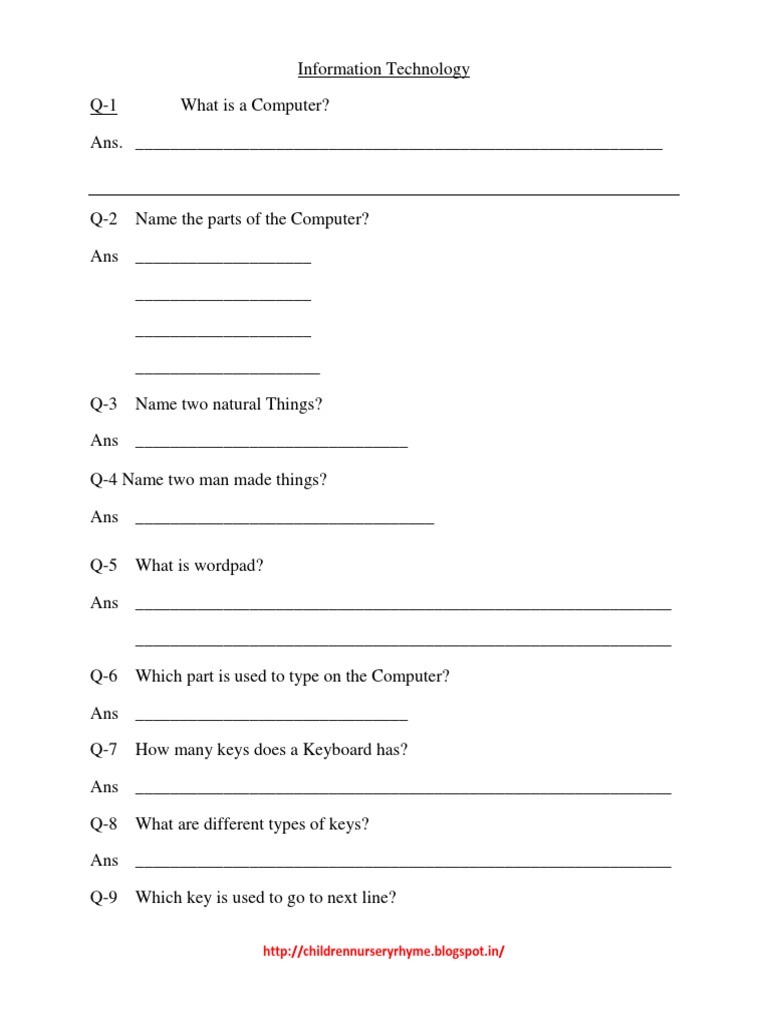 Class 3rd Computer Worksheet | Download Free PDF | Computer Keyboard ...