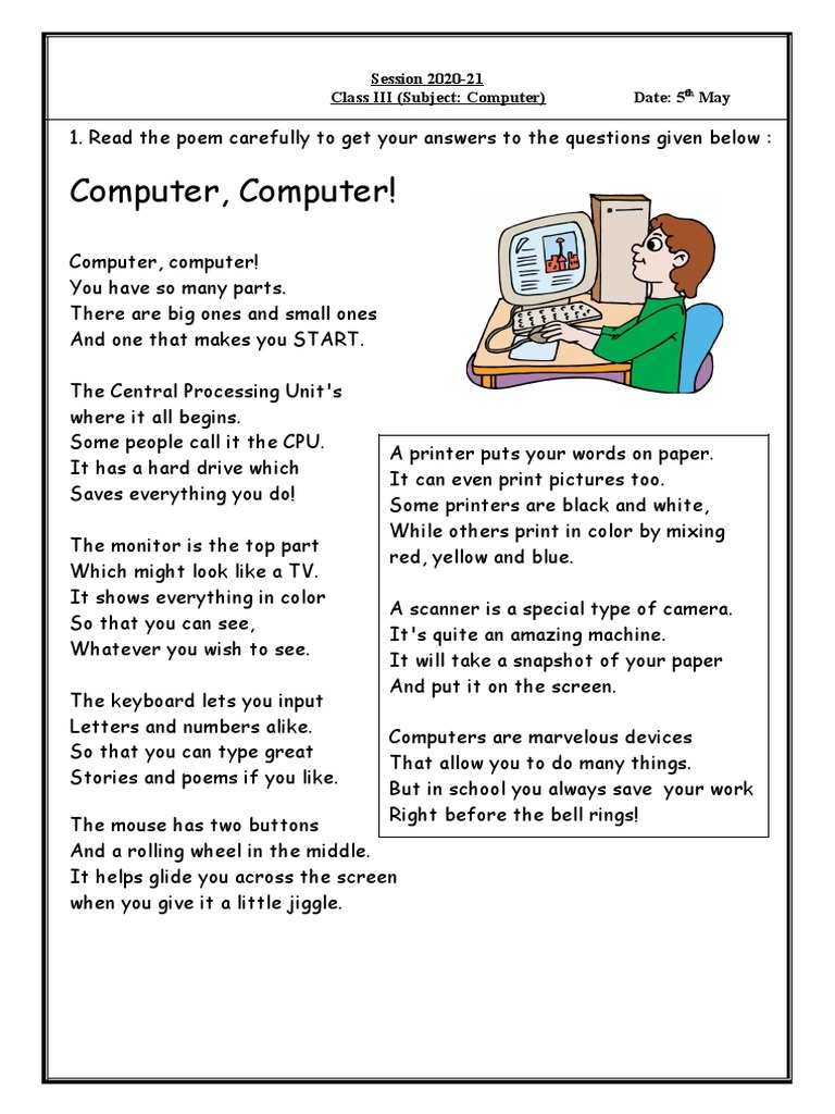 Samplenote Worksheet On Parts of Computer For Class 2 1526823724