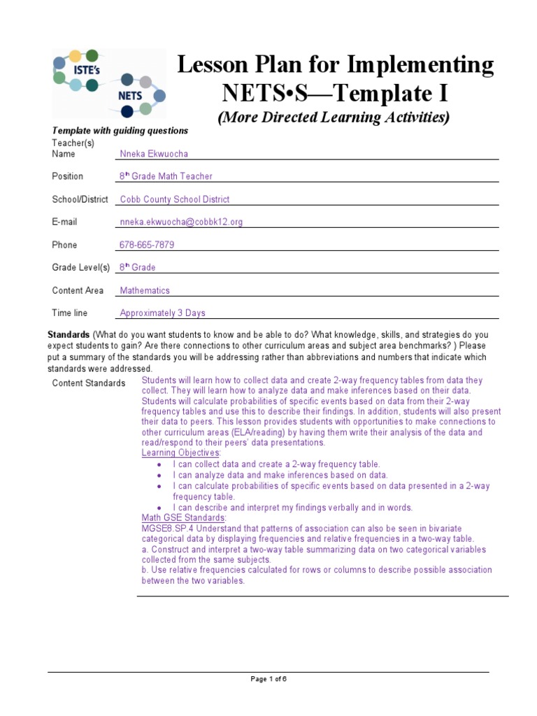 Two-Way Table Data Analysis Lesson | PDF | Educational Assessment ...