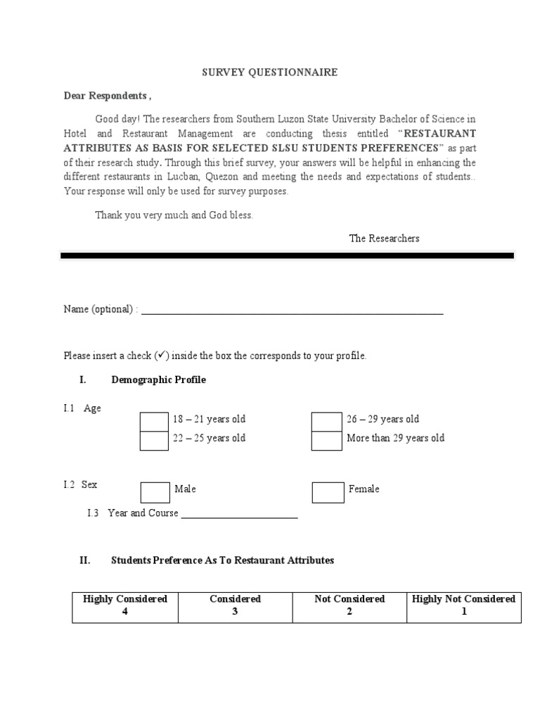 Restaurant Preferences Survey for Students | PDF | Restaurants | Foods