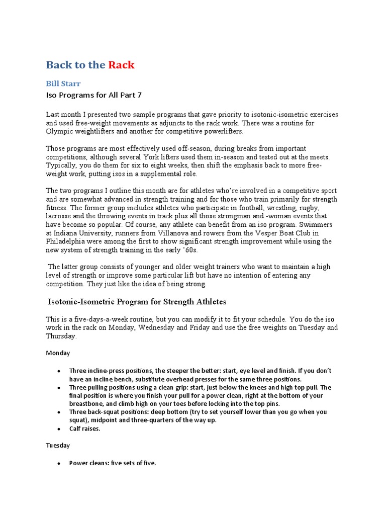 Iso Programs for Strength Training | PDF