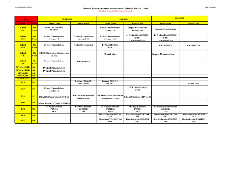 Jan-May 2020 Online Exam Schedule | PDF | Educational Assessment And ...