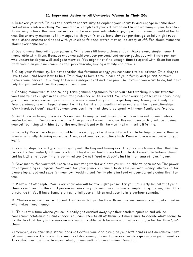 Unmarried Women in Their 20s