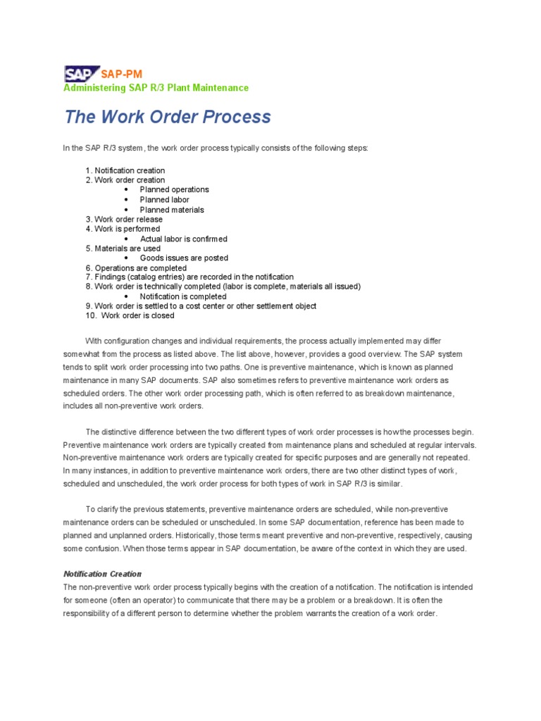 SAP PM Work Order Process Guide | PDF | Valuation (Finance) | Inventory