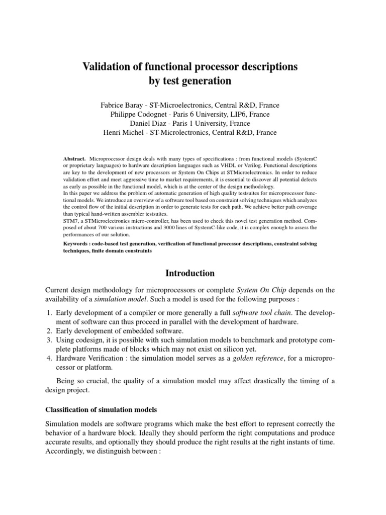 Validation of Functional Processor Descriptions by Test Generation ...
