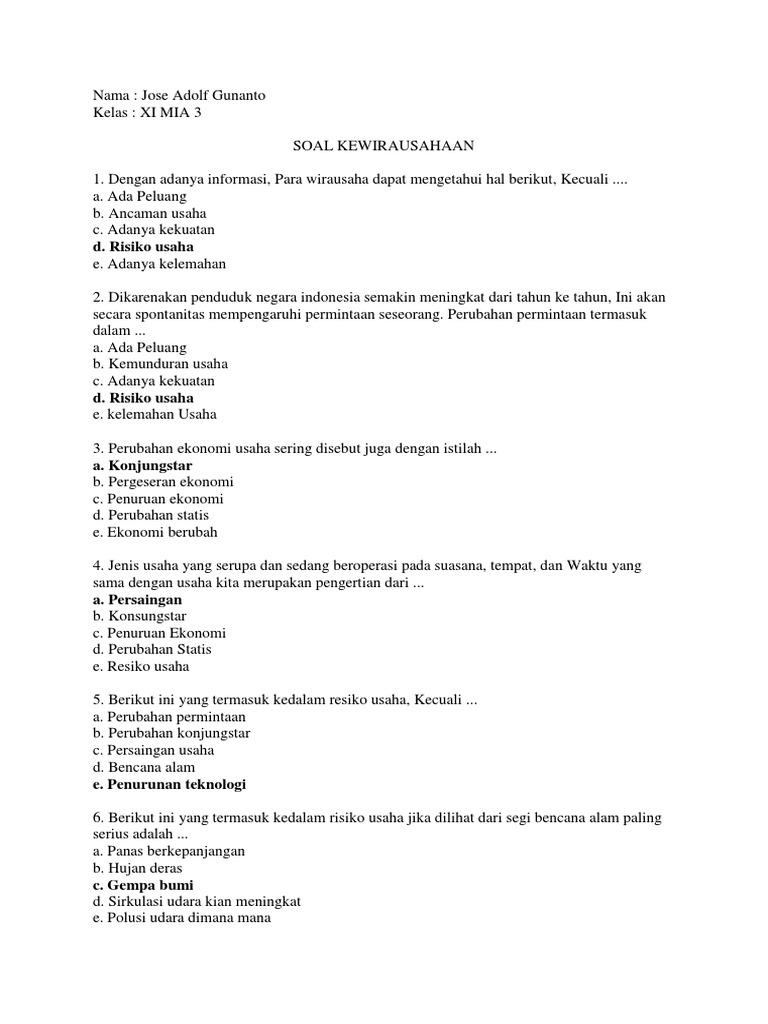 Kewirausahaan Jose Adolf Xi Ipa 3 Pdf