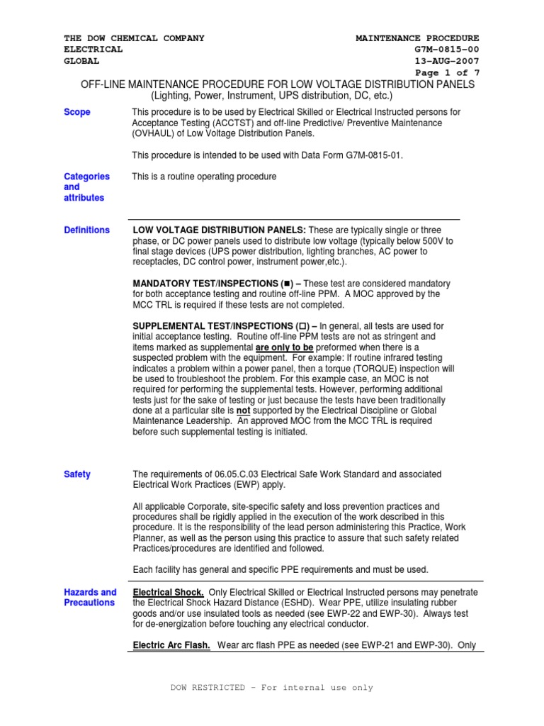 Low Voltage Panel Maintenance Procedure | PDF | Insulator (Electricity ...