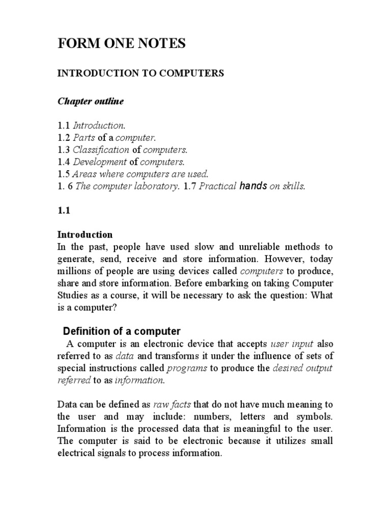 Form One Notes: Introduction To Computers | PDF | Read Only Memory ...
