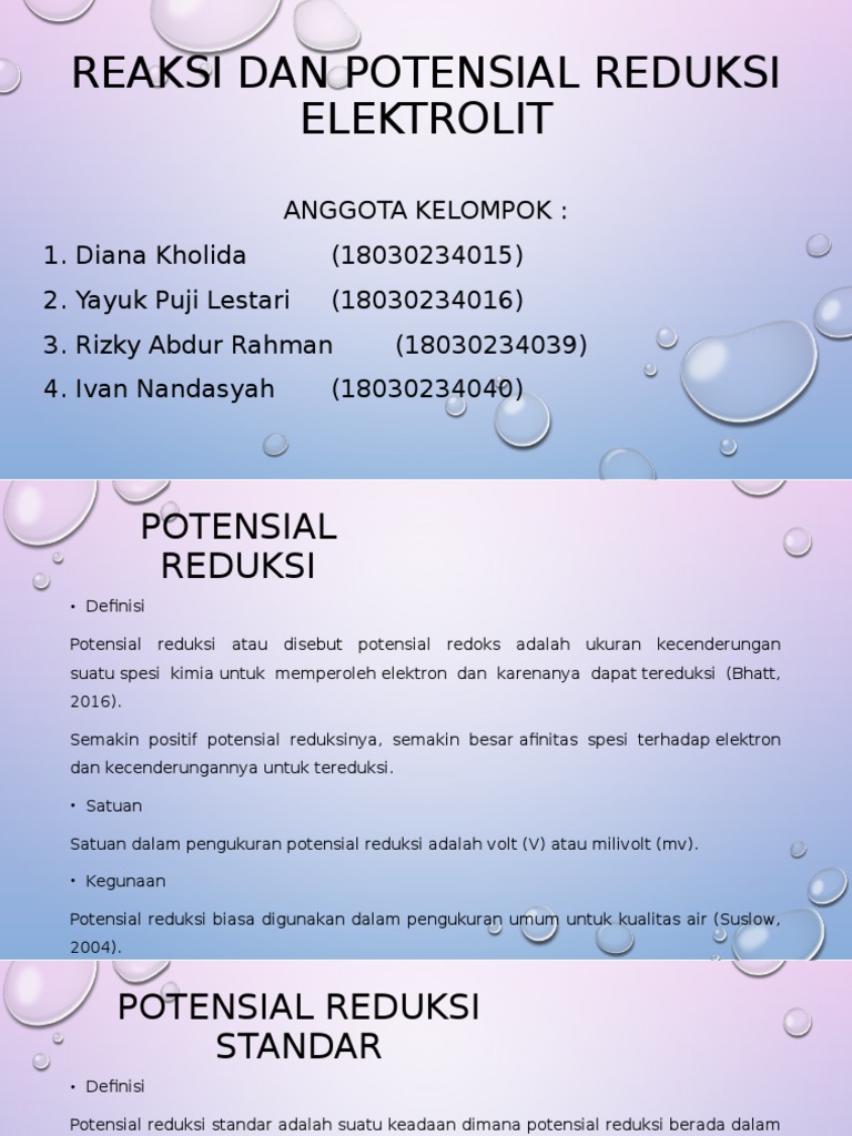 Reaksi Dan Potensial Reduksi Elektrolit
