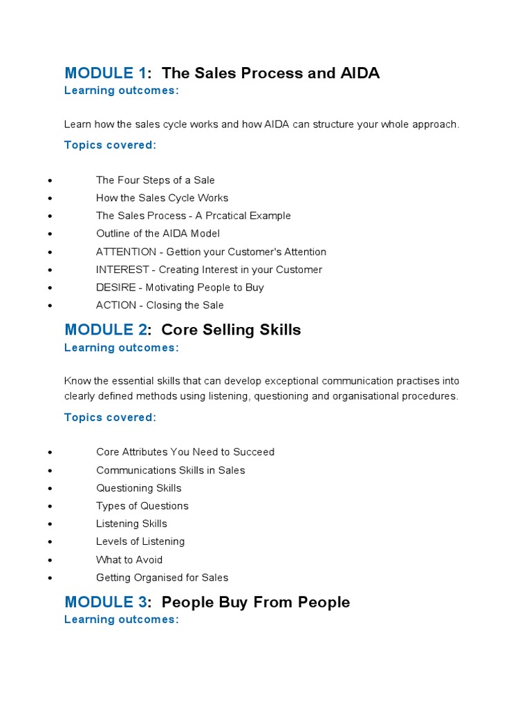 The Sales Process and AIDA: Learning Outcomes | PDF | Sales | Negotiation