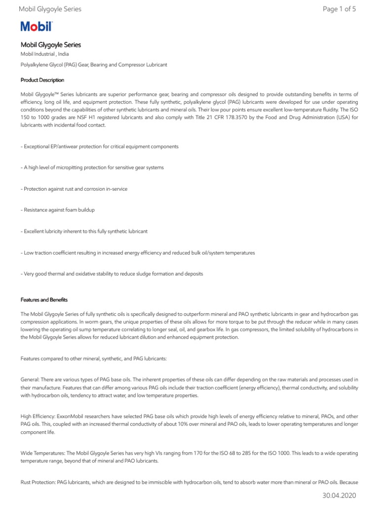 GL XX Mobil Glygoyle Series | PDF | Lubricant | Materials