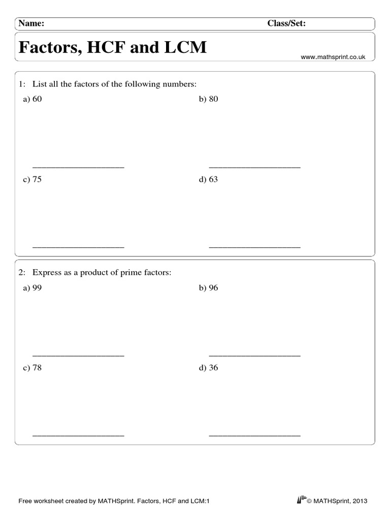 Worksheet PDF  PDF  Mathematical Notation  Mathematical Concepts Throughout Lcm And Gcf Worksheet