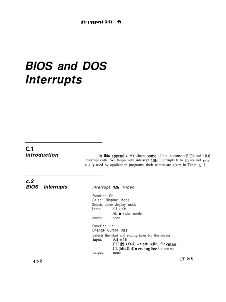 BIOS and DOS Interrupts: Common Interrupt Calls for Video Modes, Memory ...