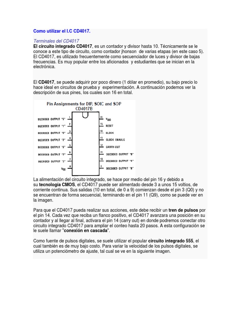 Uso y características del CD4017 | PDF | Circuito integrado ...