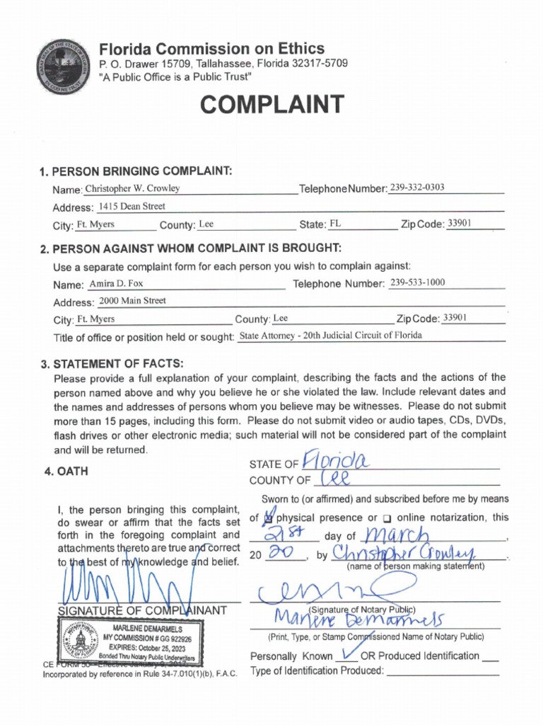 Florida Ethics Complaint 3 21 2020