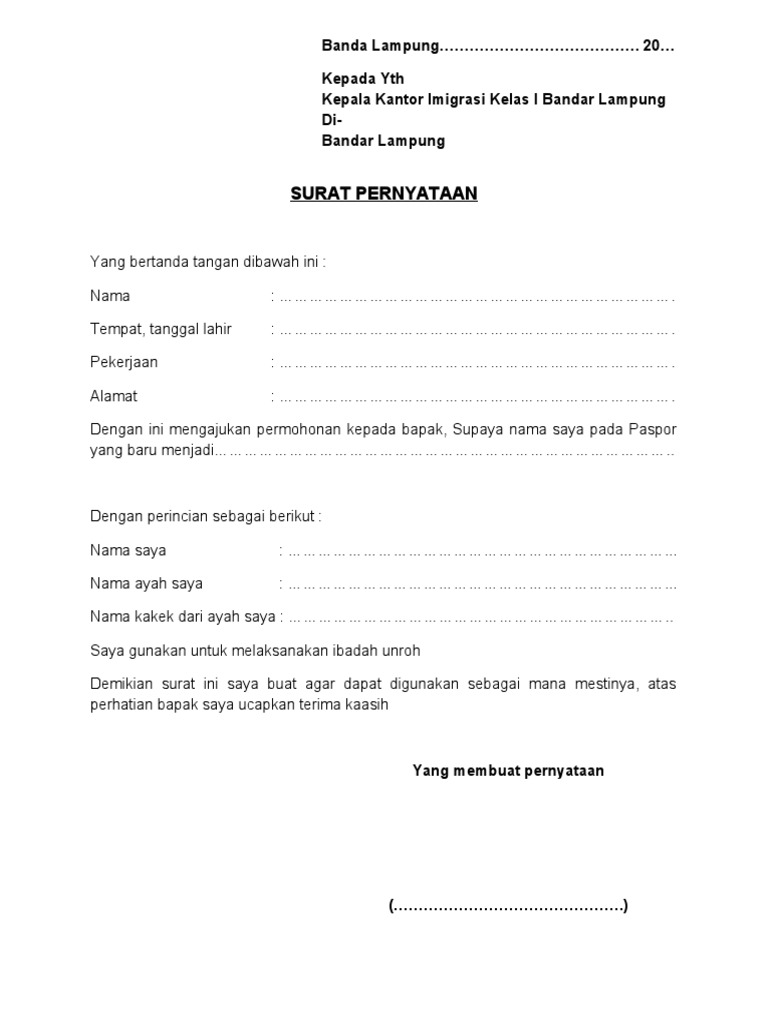 Surat pernyataan imigrasi pdf