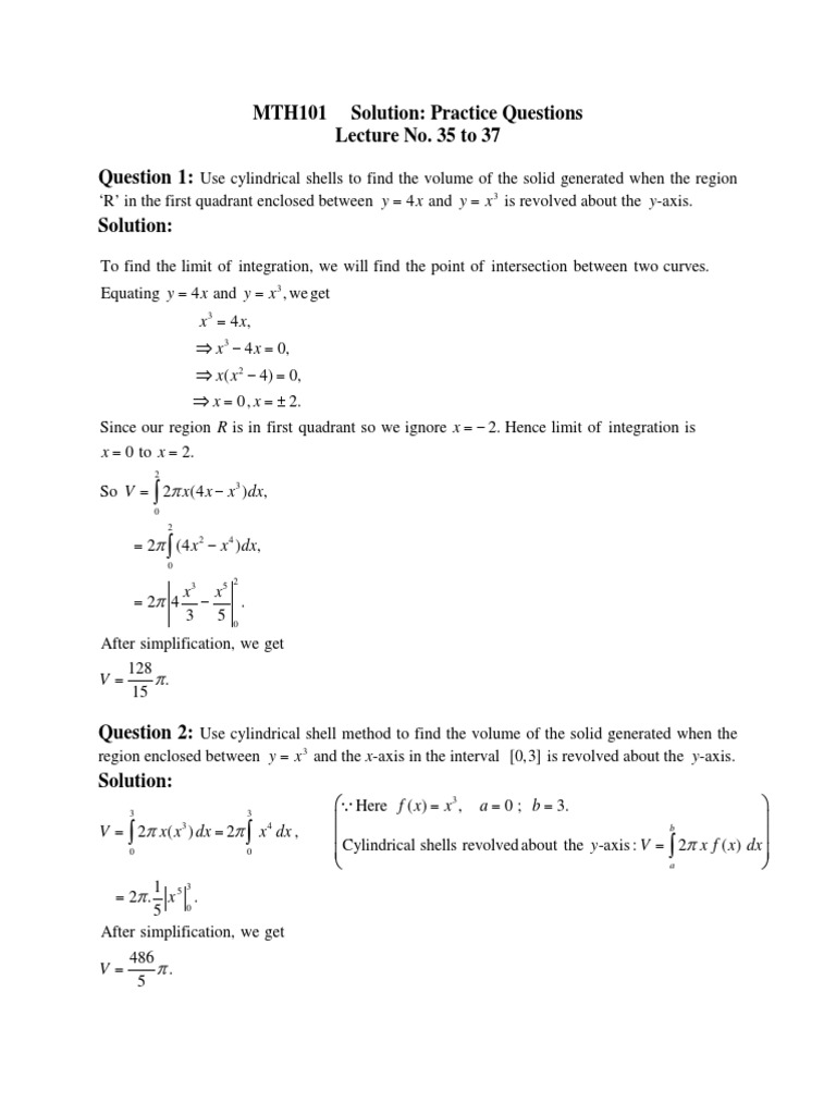 Shell Method Practice Problems | PDF | Integral | Mathematical Objects