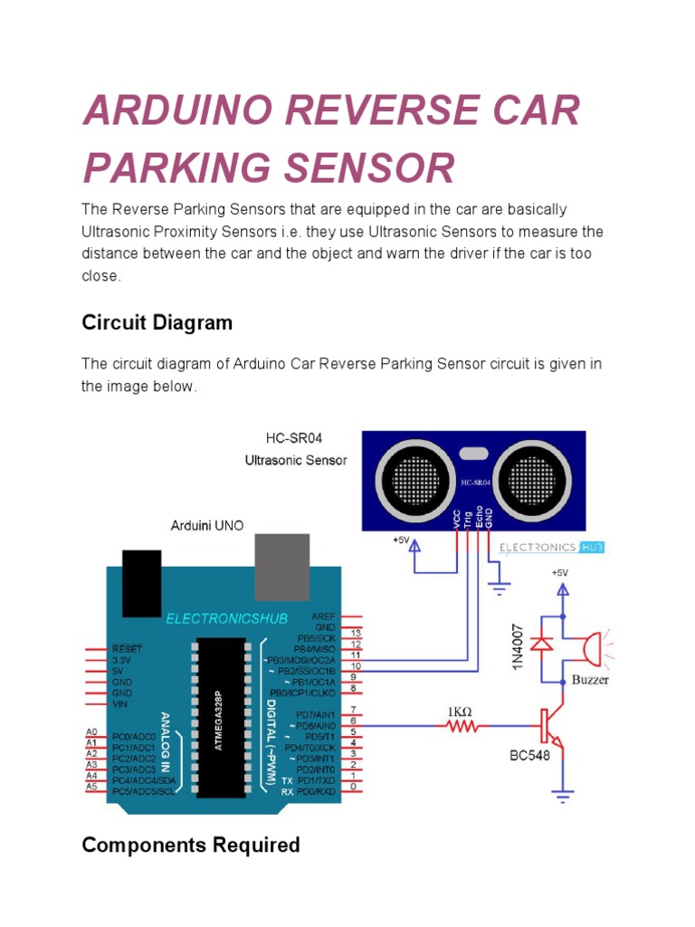 Arduino Reverse Car Parking Sensor PDF Circuit Diagram