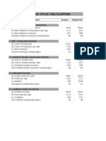 Operating Cycle Calculation: Particulars Actual Projected 1. Raw Material Conversion Period