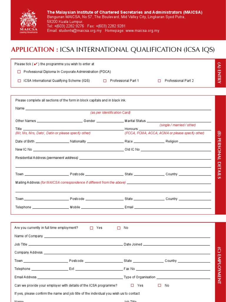 ICSA International Qualification Application | PDF | Payments | Cheque