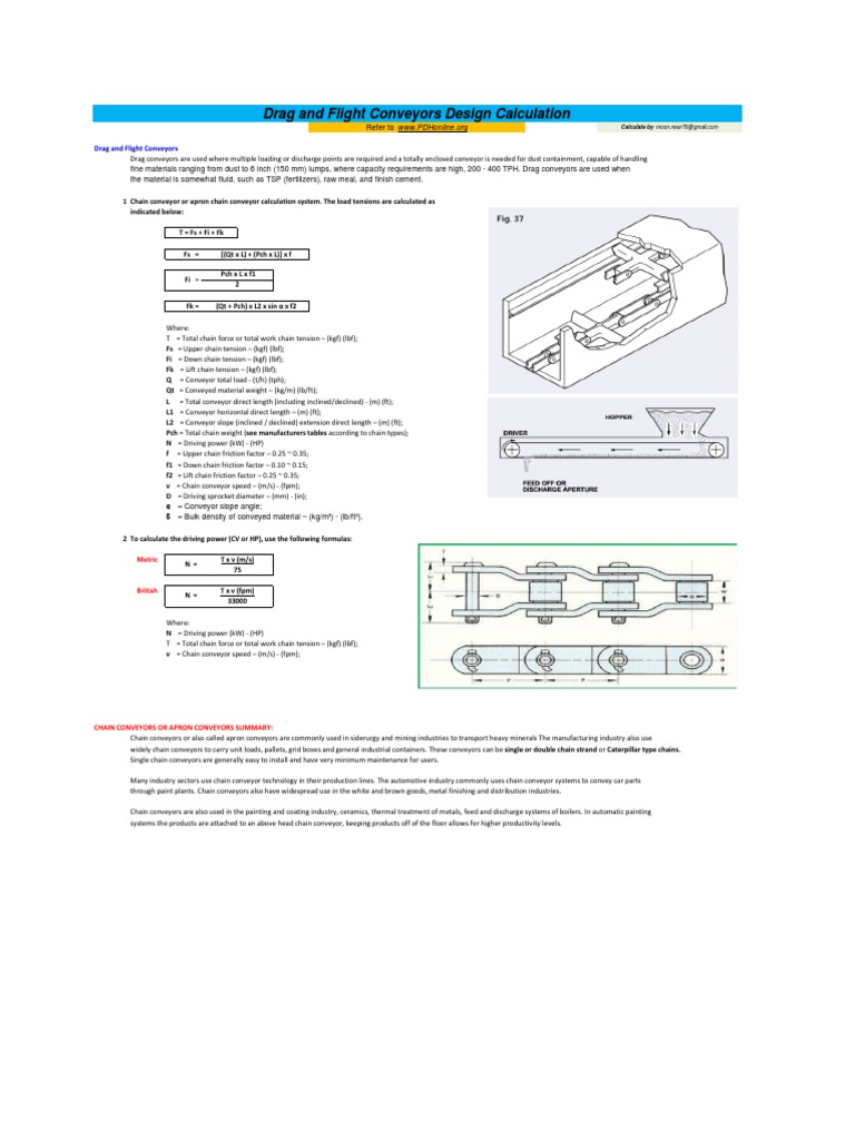 Drag and Flight Conveyors Design Calculation | PDF | Mechanical ...