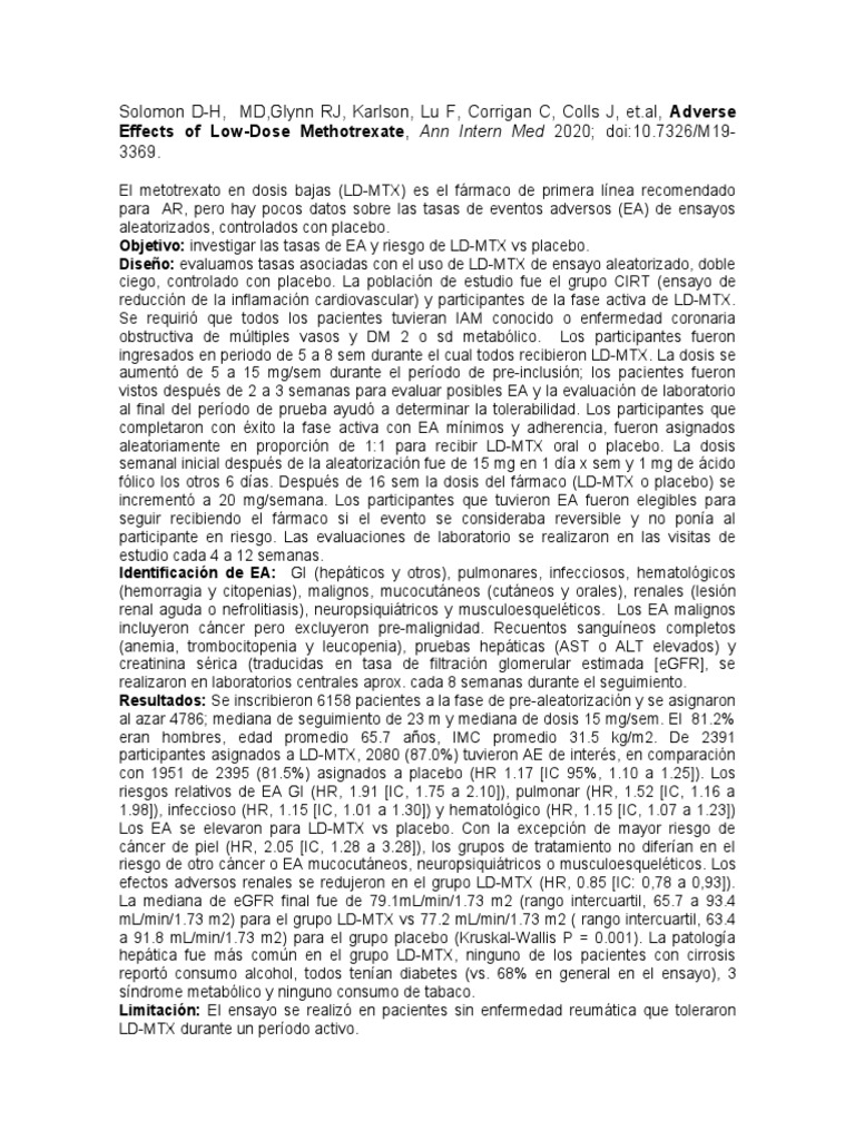 Adverse Effects of Low-Dose Methotrexate | PDF | Epidemiología ...