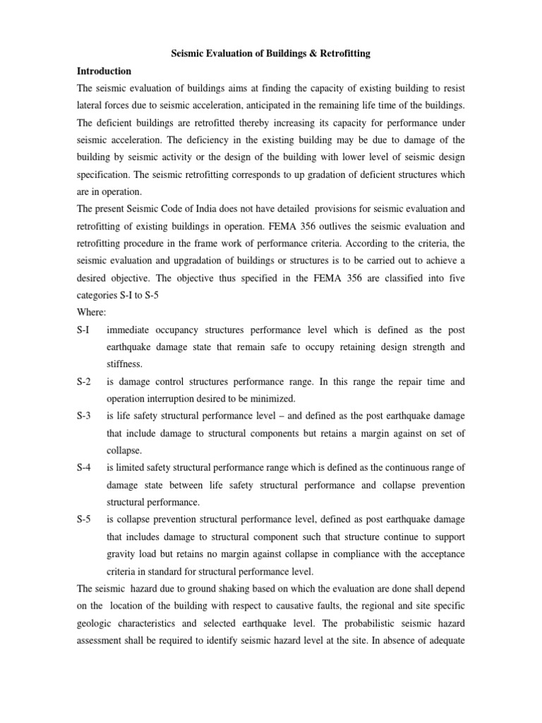 Seismic Evaluation of Buildings & Retrofitting | PDF | Earthquakes ...