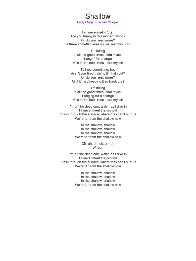Shallow Lady Gaga, Bradley Cooper PDF Language Arts & Discipline