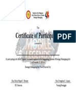 Certificate of Participation: Republic of The Philippines City of Puerto Princesa, Palawan Barangay Maningning