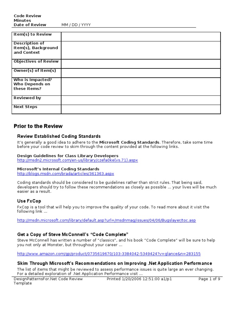Code Review Template Online Version | PDF | Class (Computer Programming ...