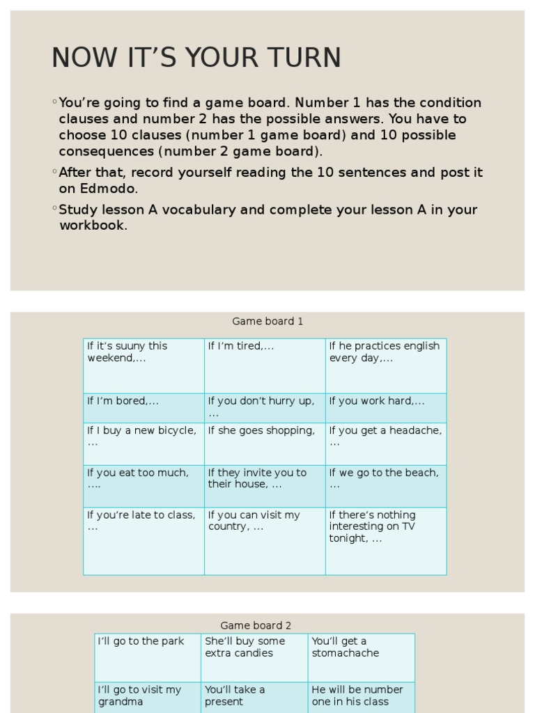 First Conditional Game and Exercises | PDF