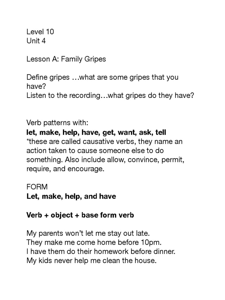 Let, Make, Help, Have, Get, Want, Ask, Tell | PDF | Stepfamily ...