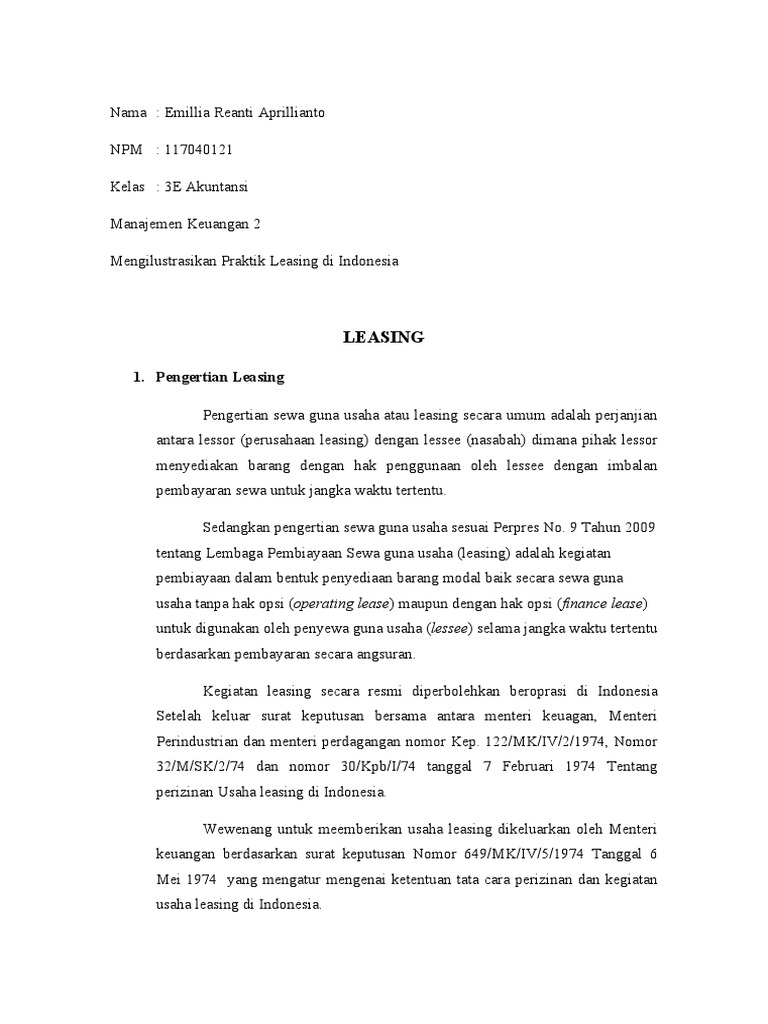 Praktik Leasing di Indonesia | PDF | Bisnis | Hukum