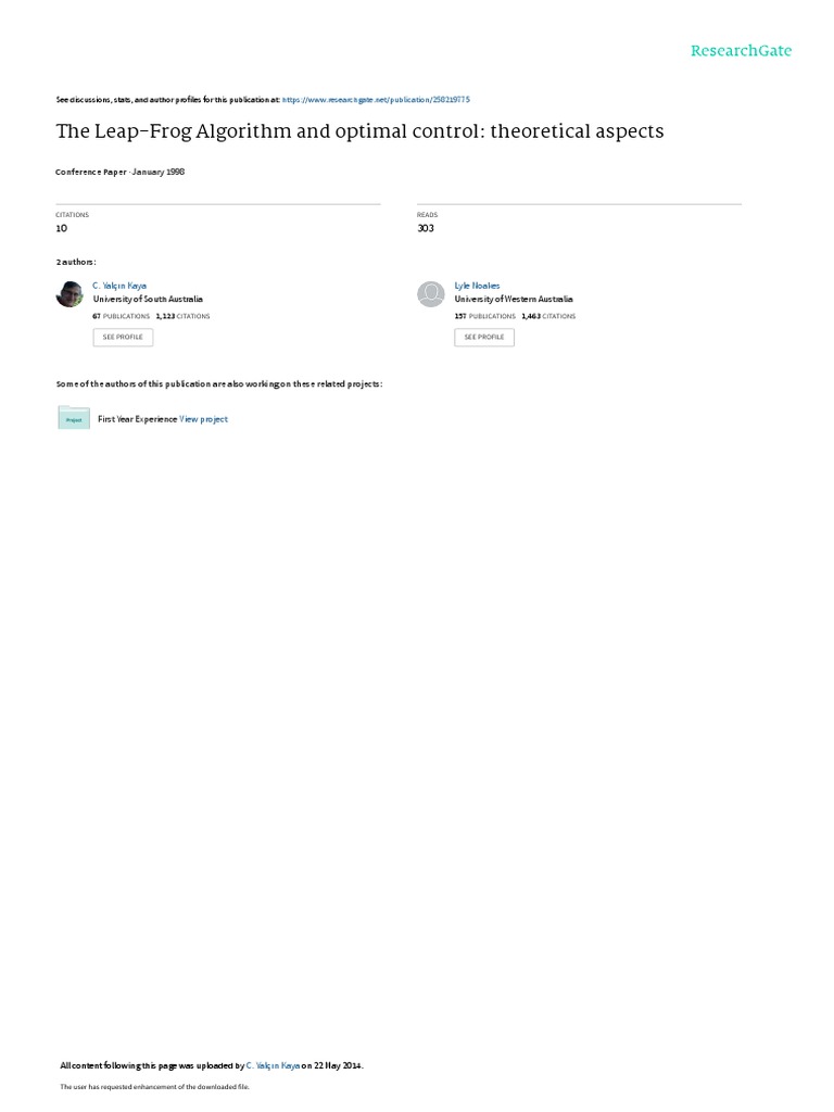 The Leap-Frog Algorithm and Optimal Control: Theoretical Aspects | PDF ...