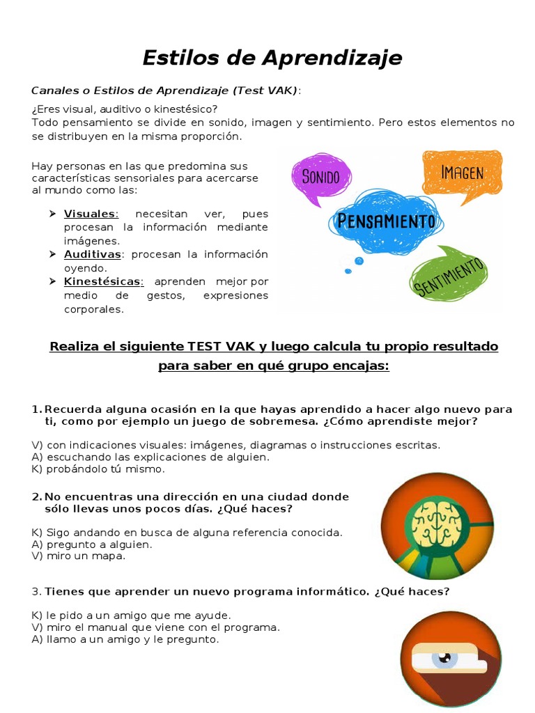 Estilos de Aprendizaje: Modelo VAK | PDF | Aprendiendo estilos ...
