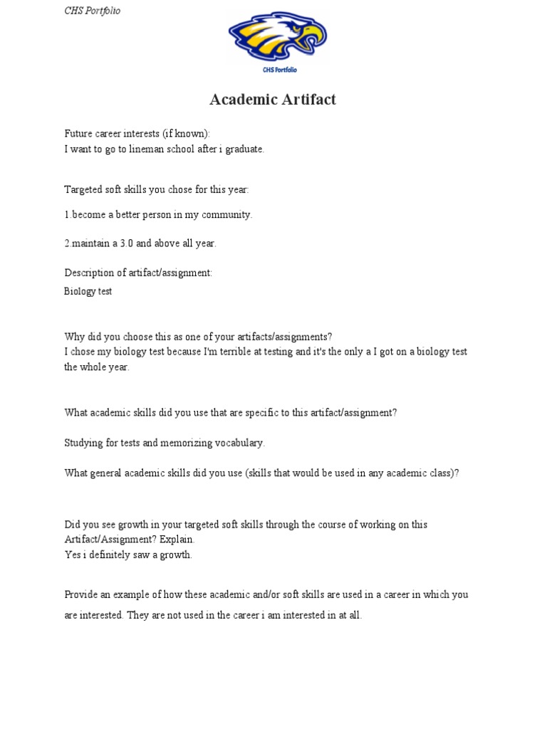 Academic Artifact Form PDF