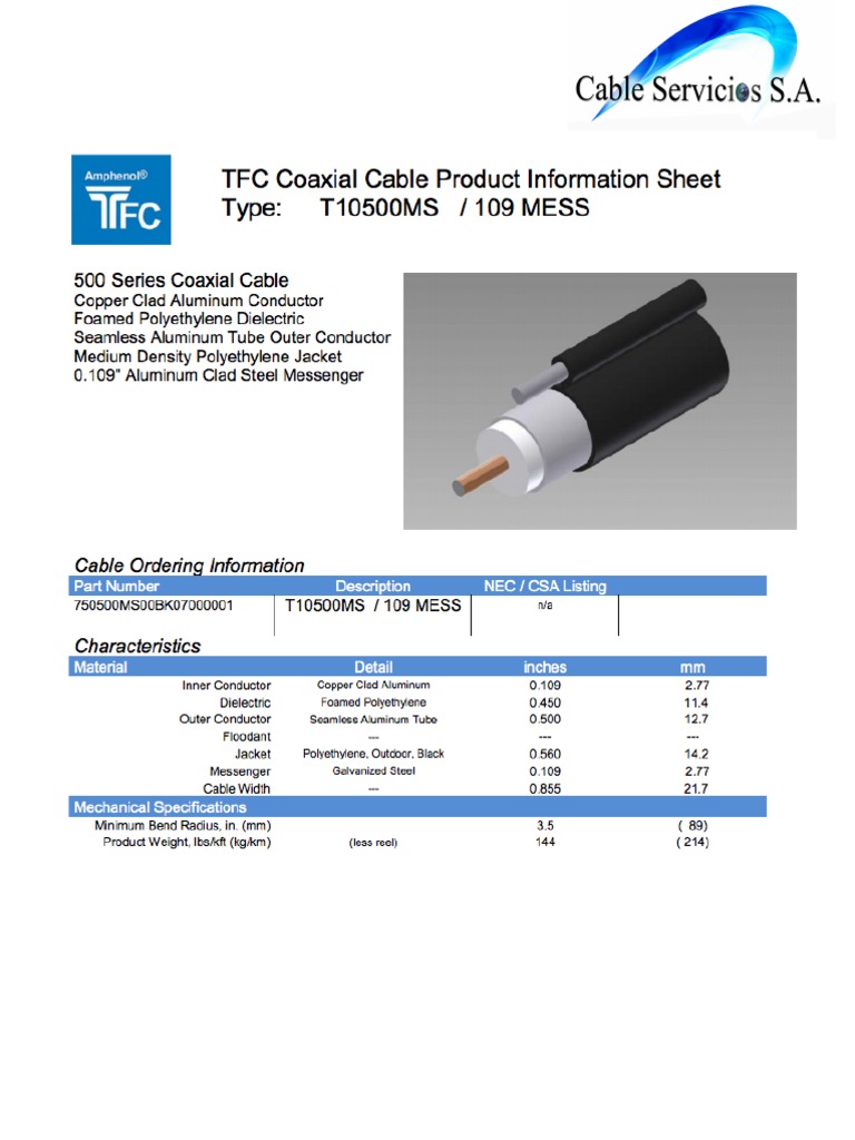 T10500MS Cable Coaxial TFC | PDF