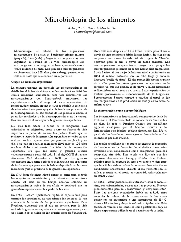 Microbiología de Los Alimentos | PDF | Luis Pasteur | Microorganismo