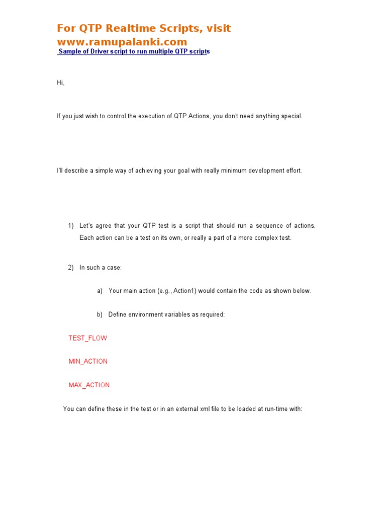 Driver Script To Run Multiple QTP Scripts | Download Free PDF | Control ...