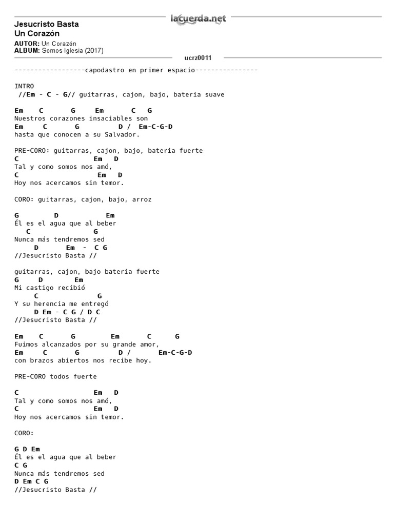 Jesucristo Basta Un Corazón Acordes Pdf álbumes Música Grabada