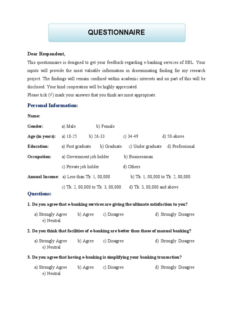 E-Banking Services Feedback Survey | PDF | Online Banking | Banks & Banking