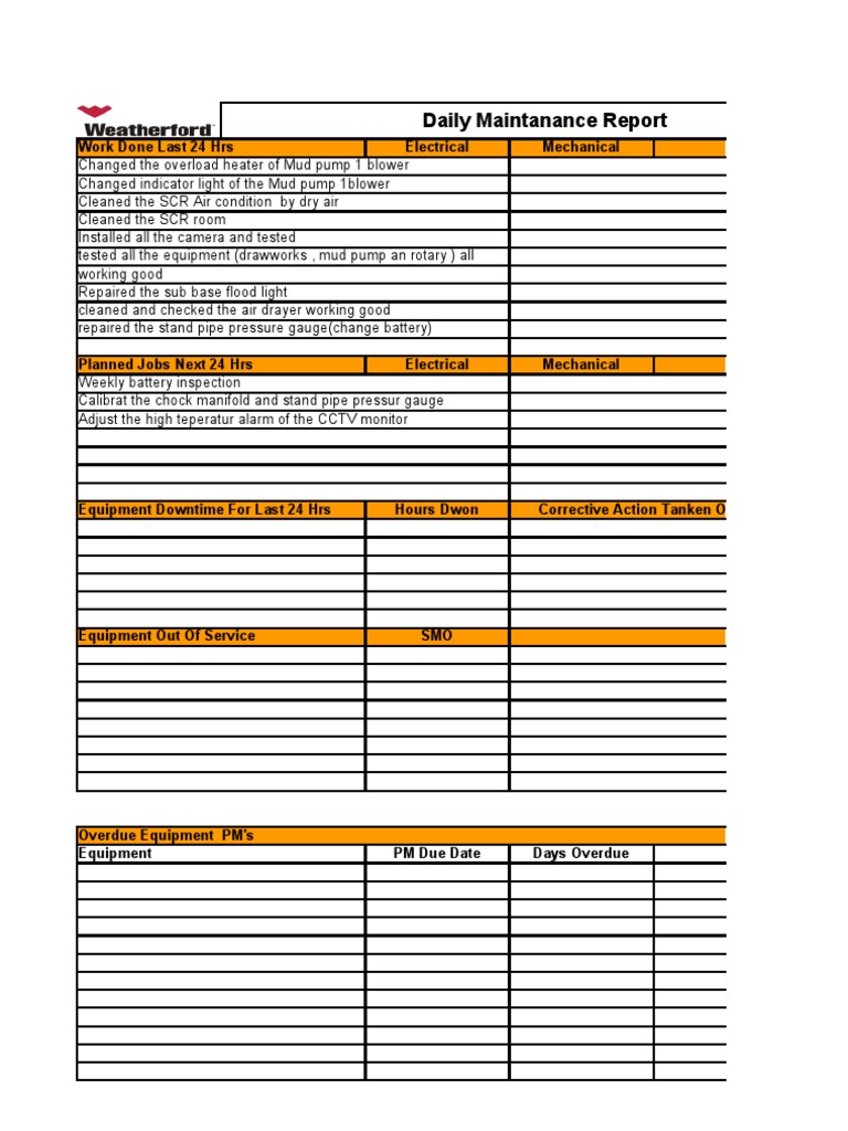 Daily Maintenance Summary Report | PDF | Technology & Engineering