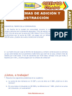 Problemas de Suma y Resta para Resolver Quinto Grado de Primaria