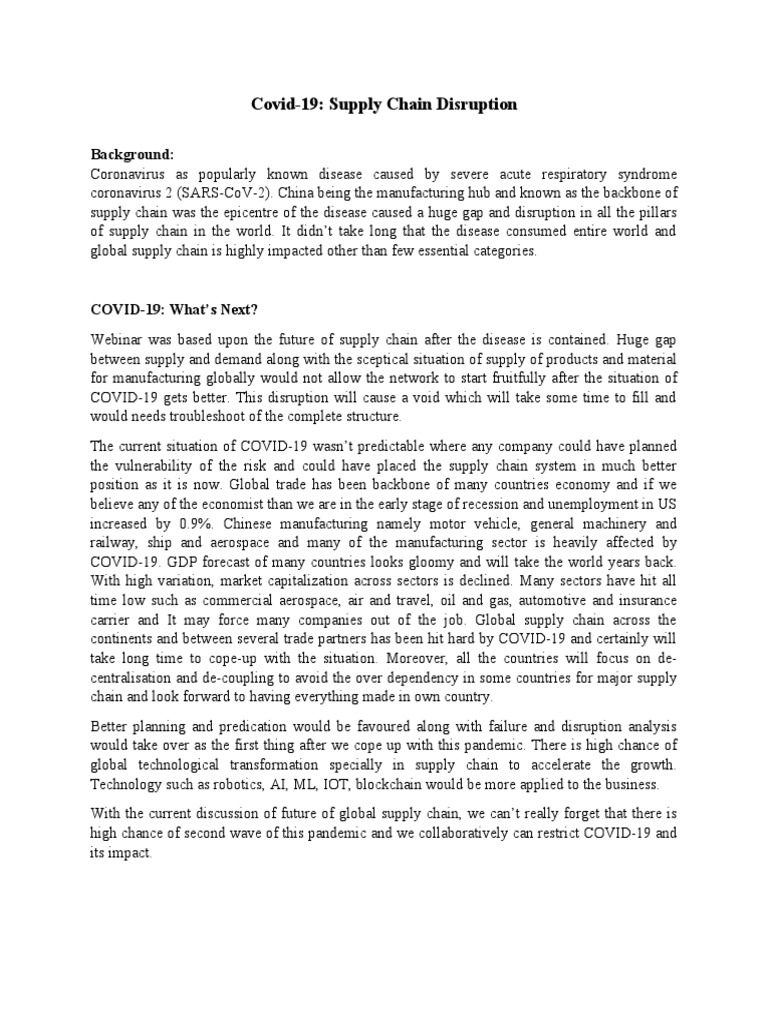COVID-19 Supply Chain Disruption Insights | PDF | Supply Chain | Recession